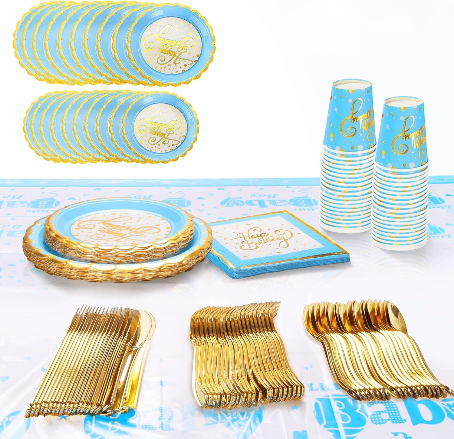 Pink and Gold Disposable Party Dinnerware Set, 20 Guest -141PCS with Paper Plates, Napkins, 9oz Cups, Plastic Silverware( Forks, Knives, Spoon), and Tablecloths, Party Supplies for Birthday Decoration : Home & Kitchen