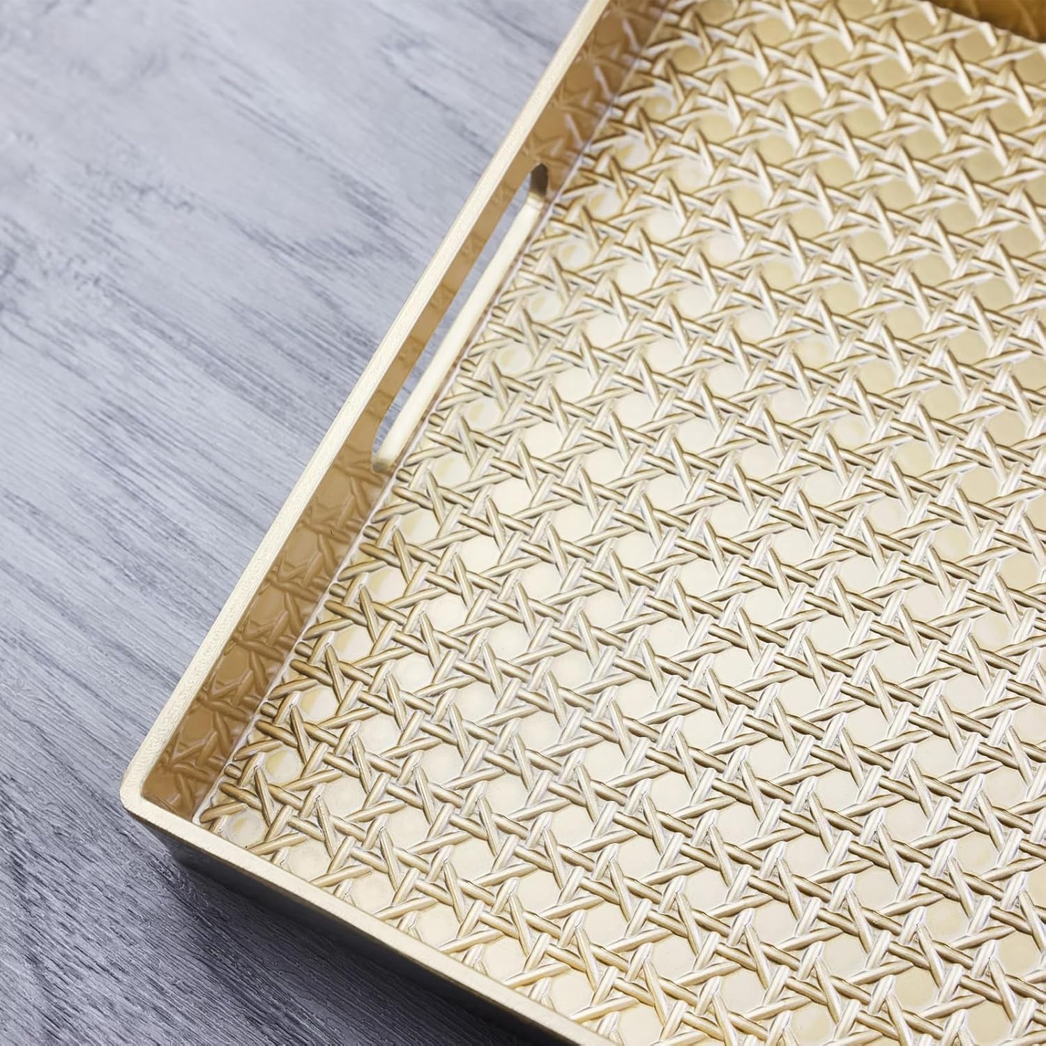 Gold Decorative Coffee Table Tray, Rectangular Plastic Serving Tray with Handles for Living Room, Ottoman, Bathroom, 15.7"*10.2" - Image 3