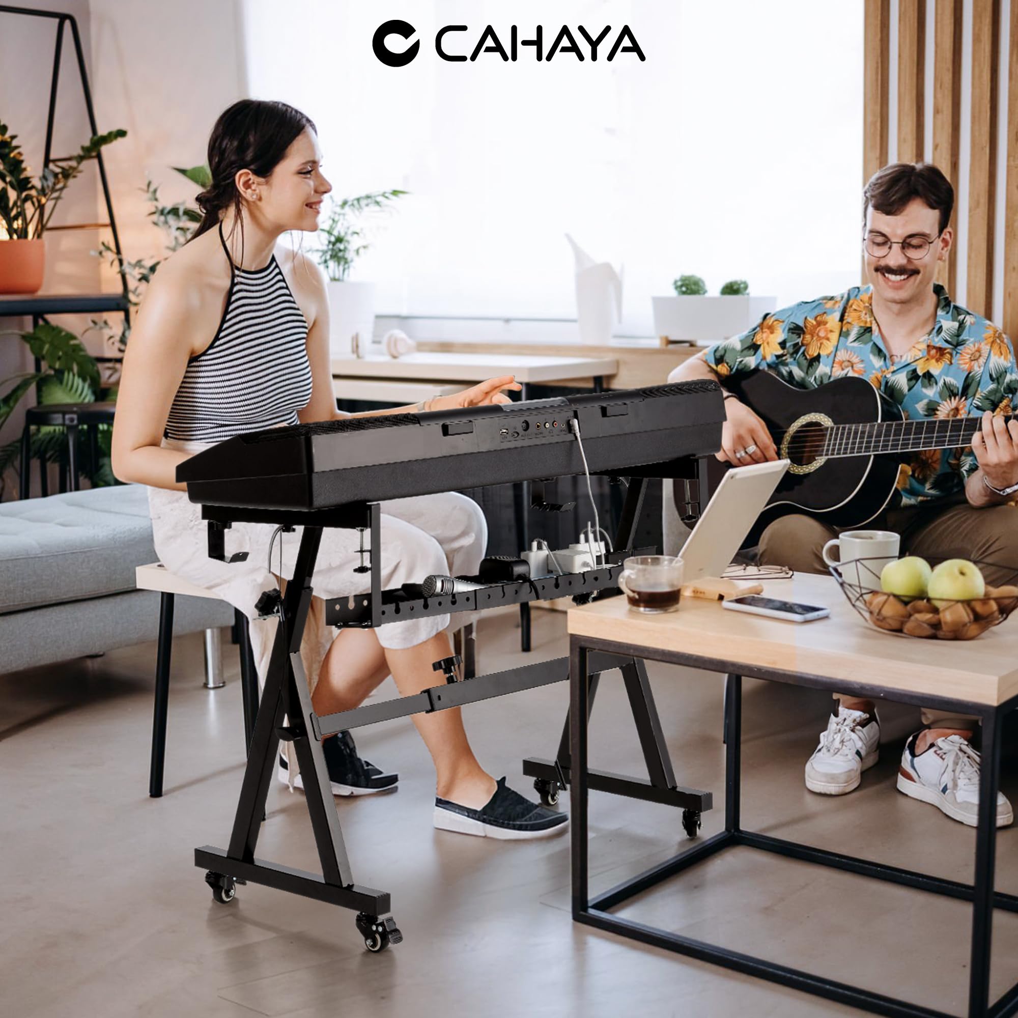 CAHAYA Support de clavier avec plateau de rangement et roues - Largeur et hauteur réglables - Pour piano numérique 66, 76, 88 touches, modèle Z