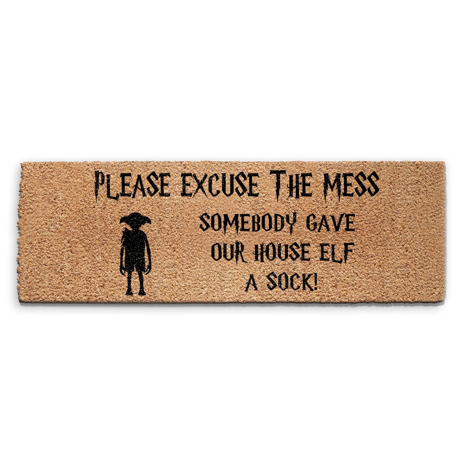 Elf Doormat (240cm x 80cm) Large, Harry Potter Theme, Excuse The Mess Front Door Mat, Coconut Core Fibre Heavy Duty Mat, Rug, Indoor Natural Coir Mat Ultra Wide — image 1