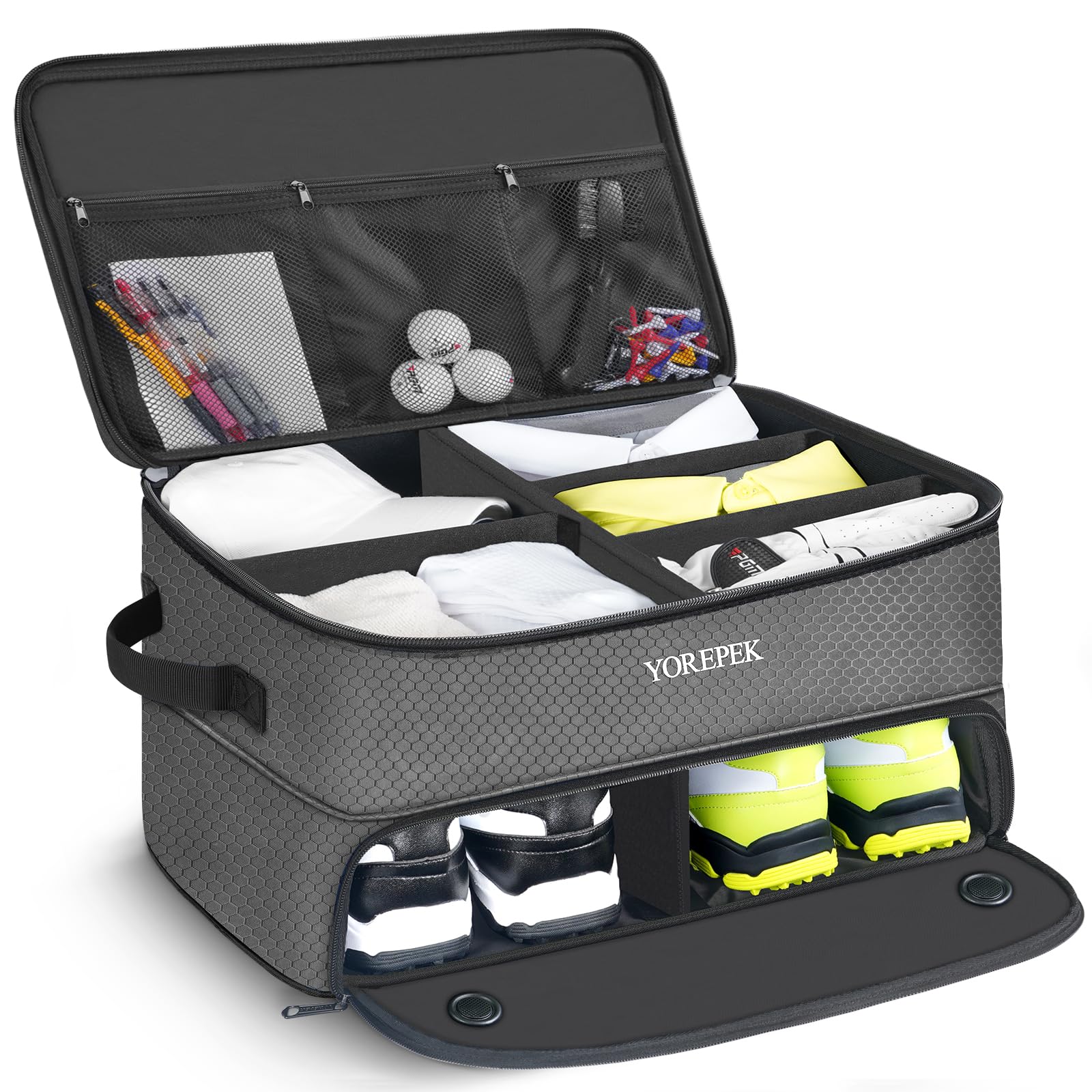 YOREPEK Golf Gifts for Men, 2 Layer Golf Trunk Organizer for 2 Pair Shoes