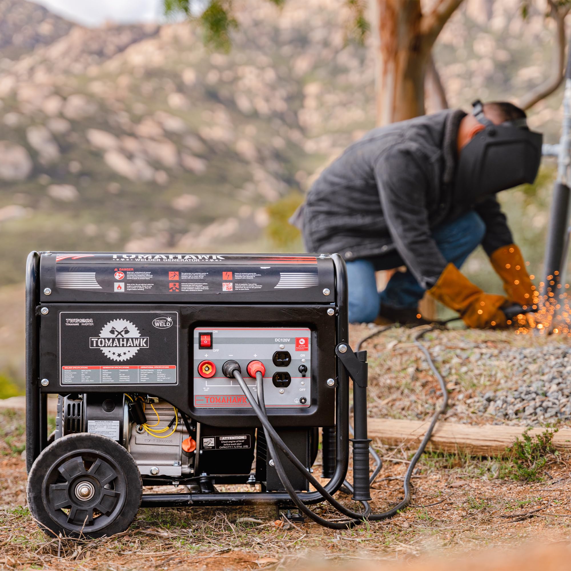 TOMAHAWK Welder Generator Stick Welder Engine Driven 120 Amp 7 HP Gasoline Portable 2200 Watt Quiet Inverter Generator Engine product thumbnail 3