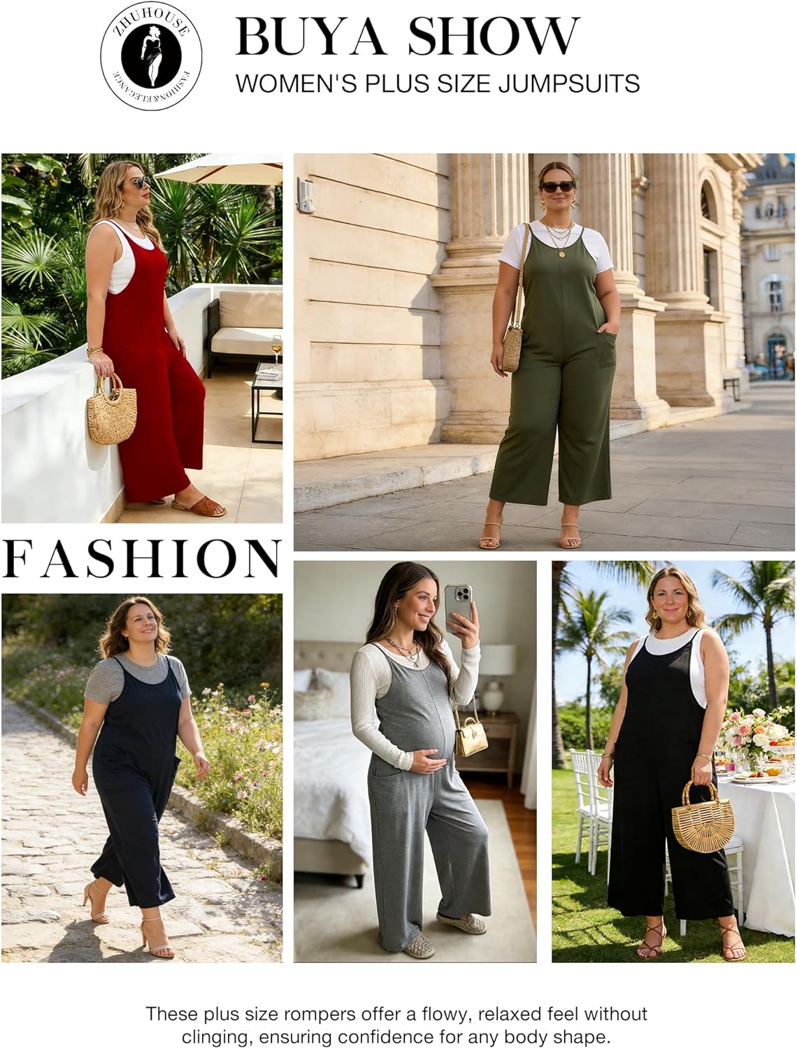 Plus Size Jumpsuits for Women Wide Leg Stretchy Overalls with Pockets US 1X-5X Casual Sleeveless Romper Outfits - Image 5