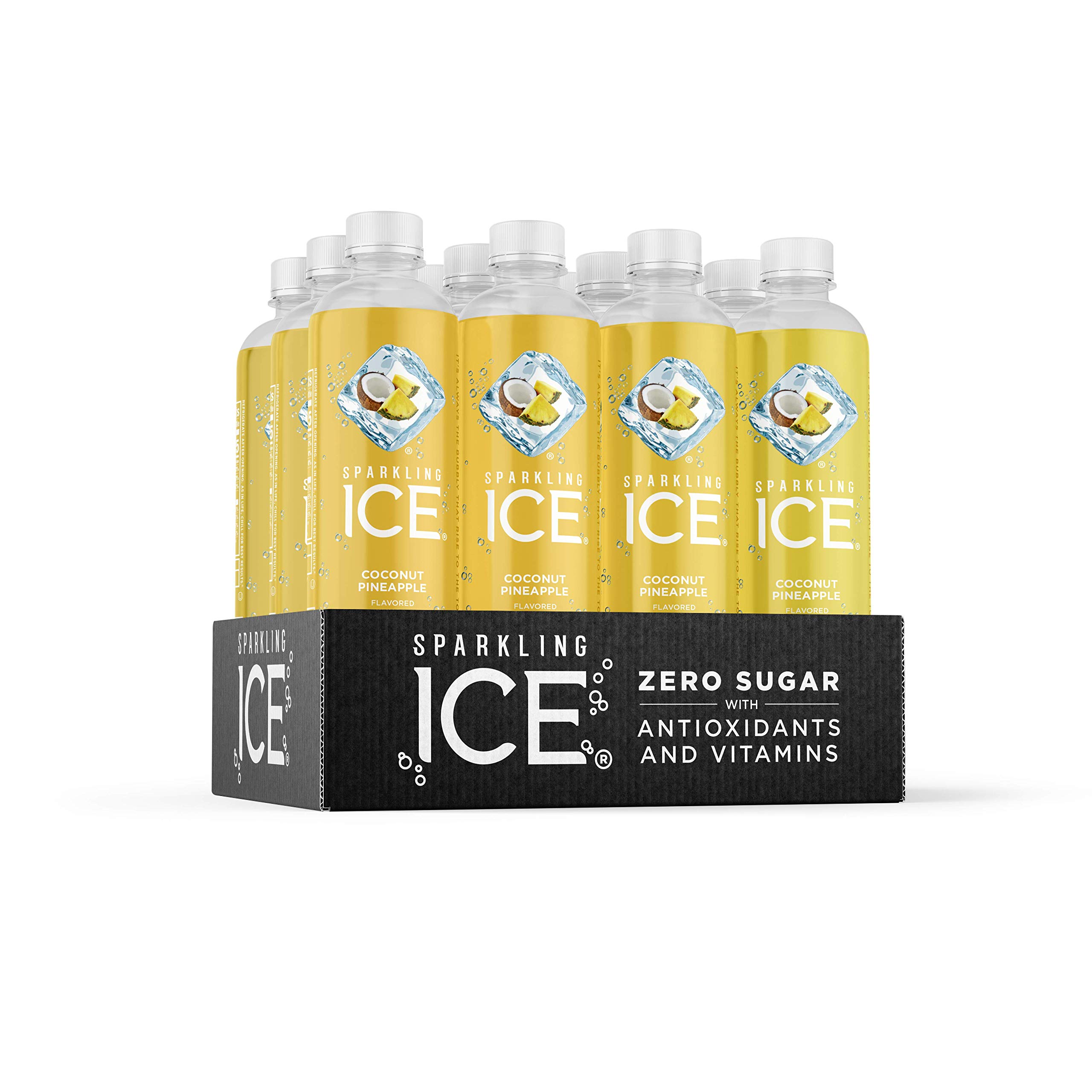 Sparkling Ice +Caffeine Tropical Punch Sparkling Water with Caffeine, Zero Sugar (Pack of 12) and Sparkling Ice Coconut Pineapple Sparkling Water, Zero Sugar (Pack of 12)