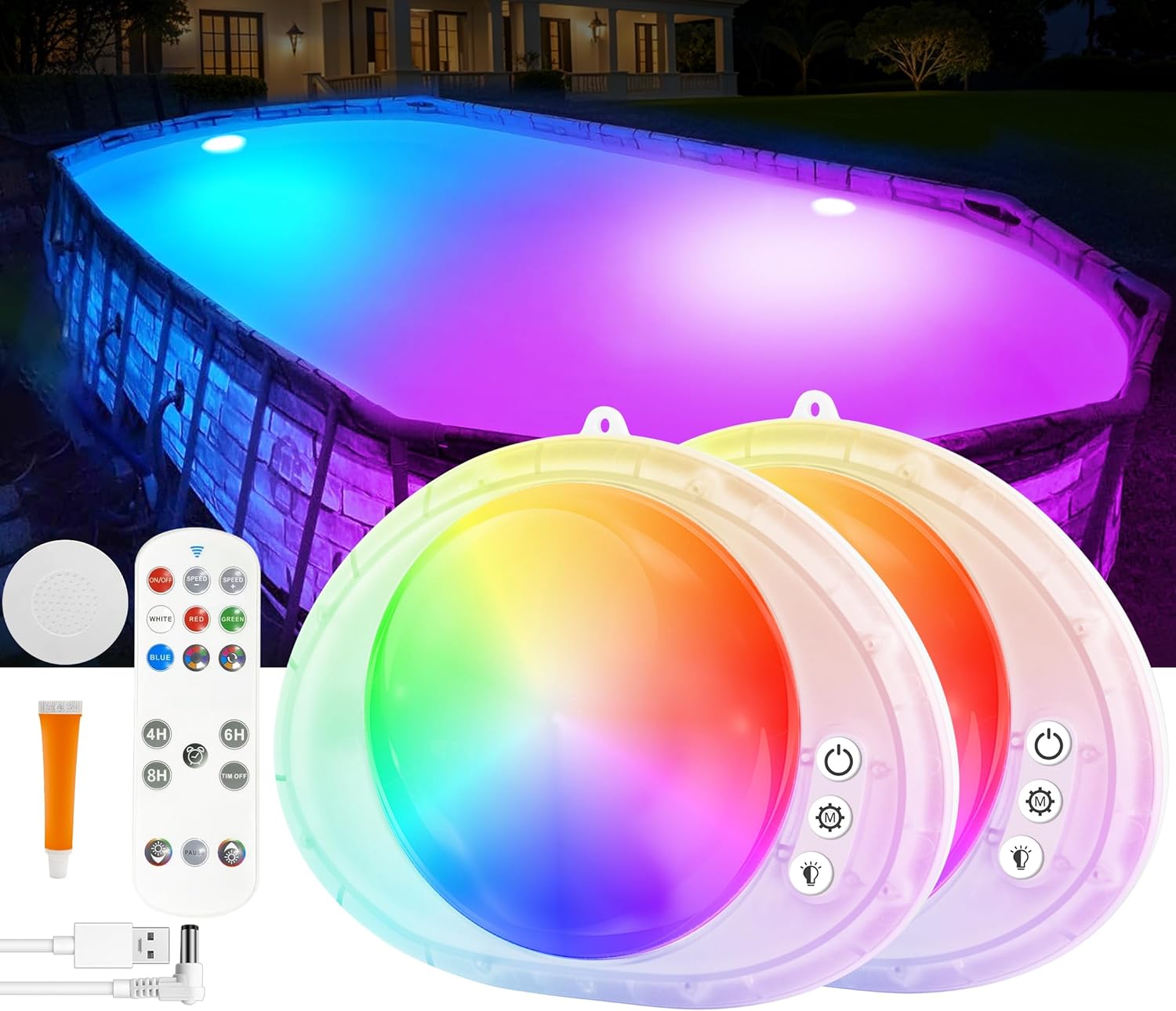 LanPool Pool Lights, 2026 Upgraded Underwater Submersible Swimming LED Pool Light with Remote Control,Waterproof Magnetic Pools Lights for Inground Above Ground Pools,Hot tub-2 PCS