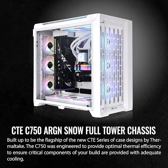 Thermaltake CTE C750 TG ARGB Snow E-ATX Full Tower with Centralized Thermal Efficiency Design; 3x140mm White CT140 ARGB Fans Pre-Installed; Tempered Glass Front & Side Panel; CA-1X6-00F6WN-01; White