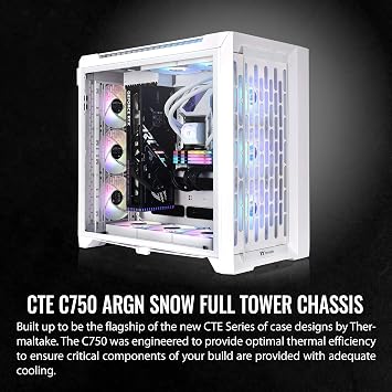 Thermaltake CTE C750 TG ARGB Snow E-ATX Full Tower with Centralized Thermal Efficiency Design; 3x140mm White CT140 ARGB Fans Pre-Installed; Tempered Glass Front & Side Panel; CA-1X6-00F6WN-01; White