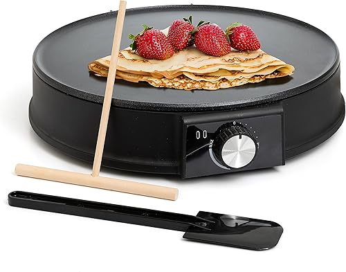 Moss & Stone Máquina eléctrica para hacer crepé y plancha de 12 pulgadas. Máquina eléctrica para crepas con temperatura ajustable para panqueques y