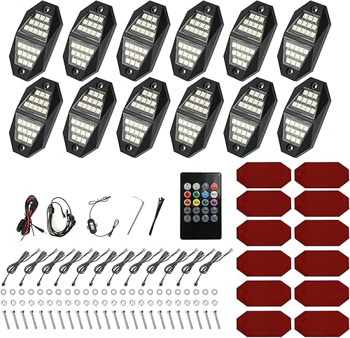 Miniatura 6 de Winunite 12 módulos de luces LED RGB de roca 24 LED de 210 grados de gran angular, modo de música impermeable, 29 colores cambiantes, modo de voz,