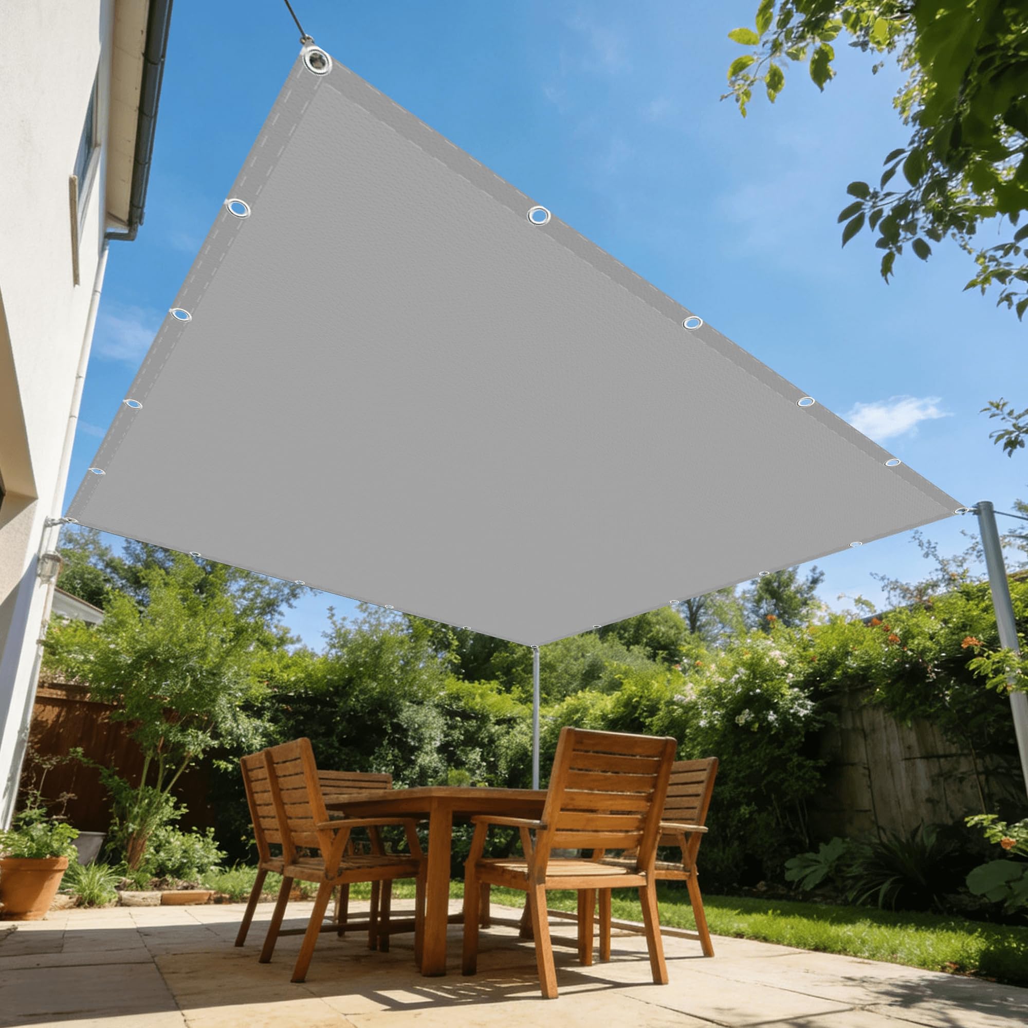 Square Shade Sails 180 x 180 cm Waterproof Sun Shade Sail Waterproof Rectangle Canopy with Free Rope for Outdoor Courtyard Garden Patio Carport Lawn Swimming Pool, Light Grey