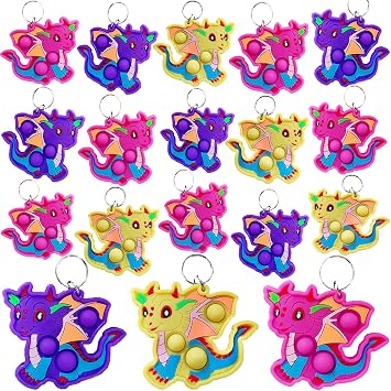 20 packs Bulk Dragon Baby Mini Pop Fidgets for Birthday Party Favors,Small little Backpack keychain for Classroom Students Boys kids