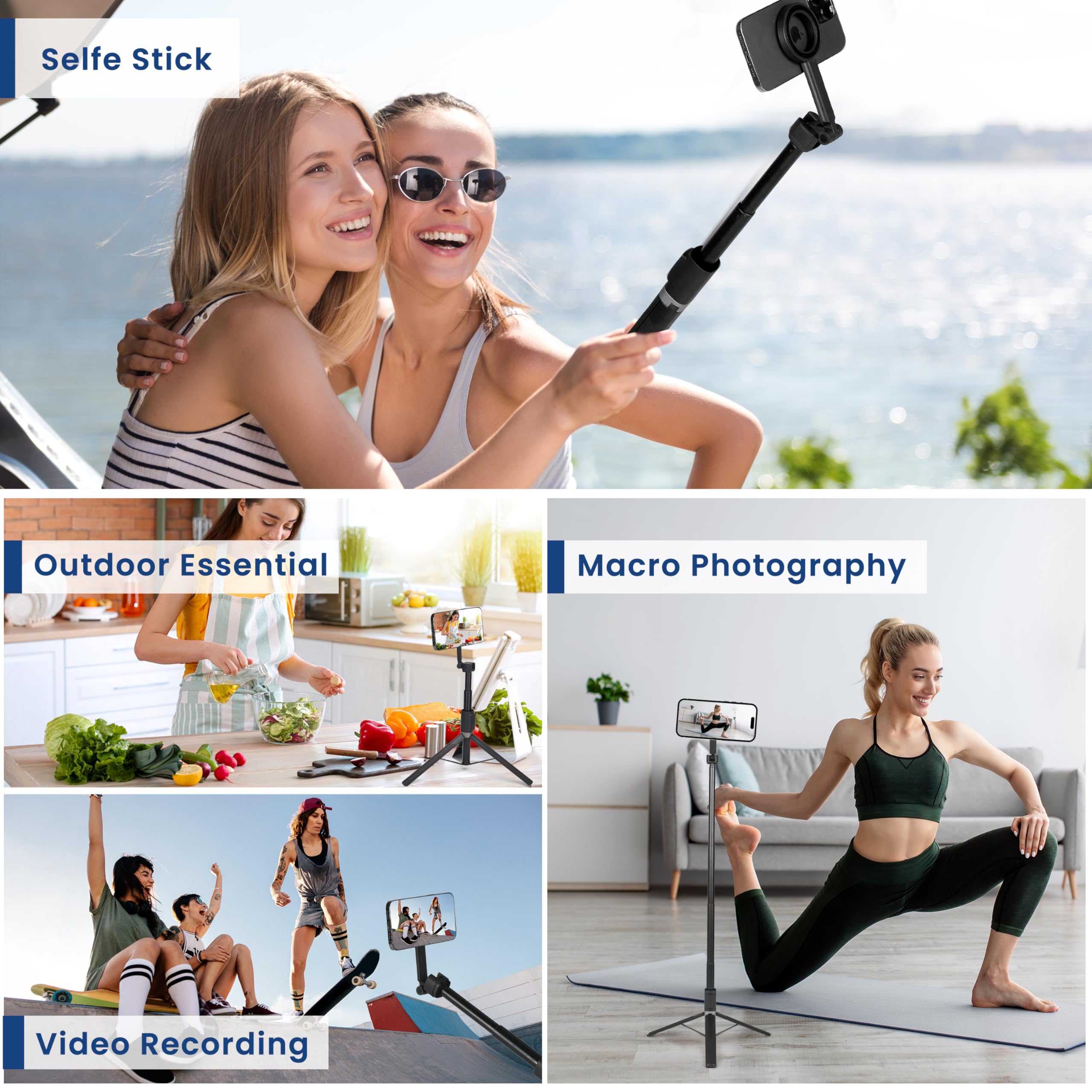Trípode magnético de 65 pulgadas para iPhone con control remoto, trípode de palo selfie, trípode magnético para teléfono celular para TikTok/Vlog/grabación de video, compatible con iPhone y Android