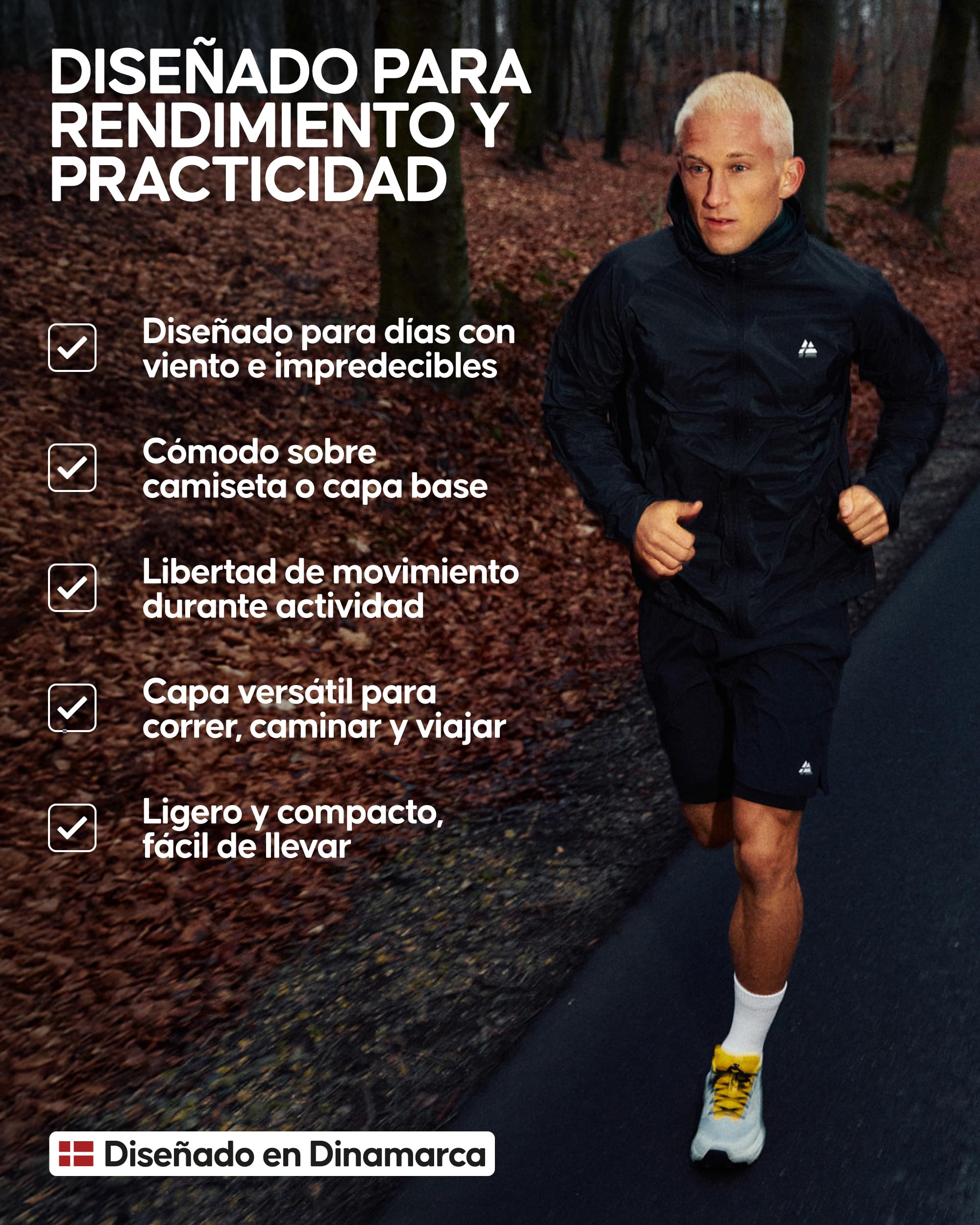 DANISH ENDURANCE Cortavientos Hombre Chaqueta Deportiva con Capucha Ajustable Puños Elásticos