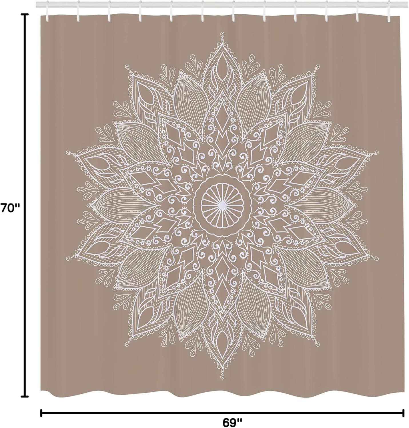 Ambesonne Mandala Shower Curtain, Lotus Inspired Flower Lace Circle Ornate Retro Pattern Eastern Universe Theme, Cloth Fabric Bathroom Decor Set with Hooks, 69" W x 70" L, Dusk White
