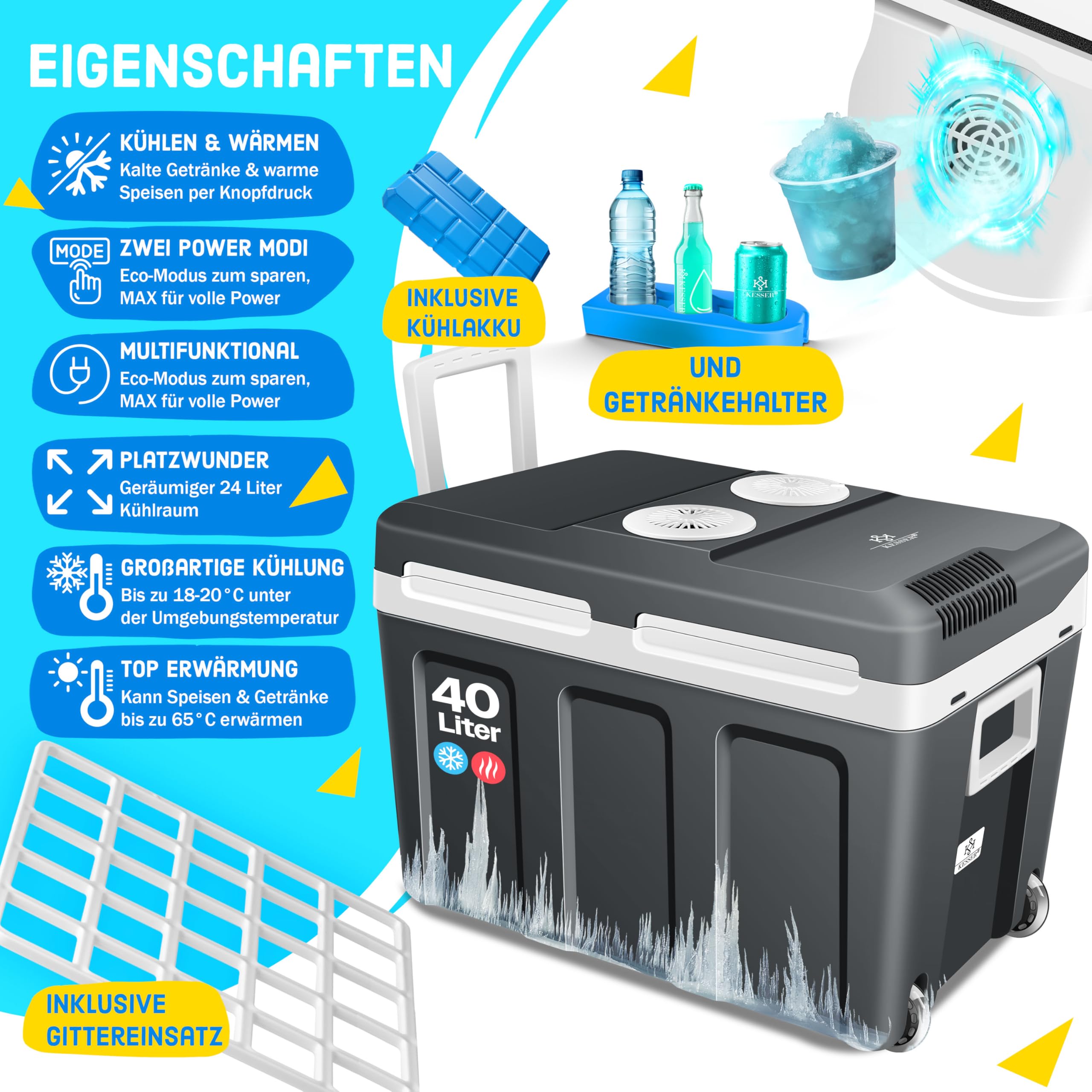 Frigidaria KESSER 40L con Ruote - Termoelettrica 12/230V - Dettaglio