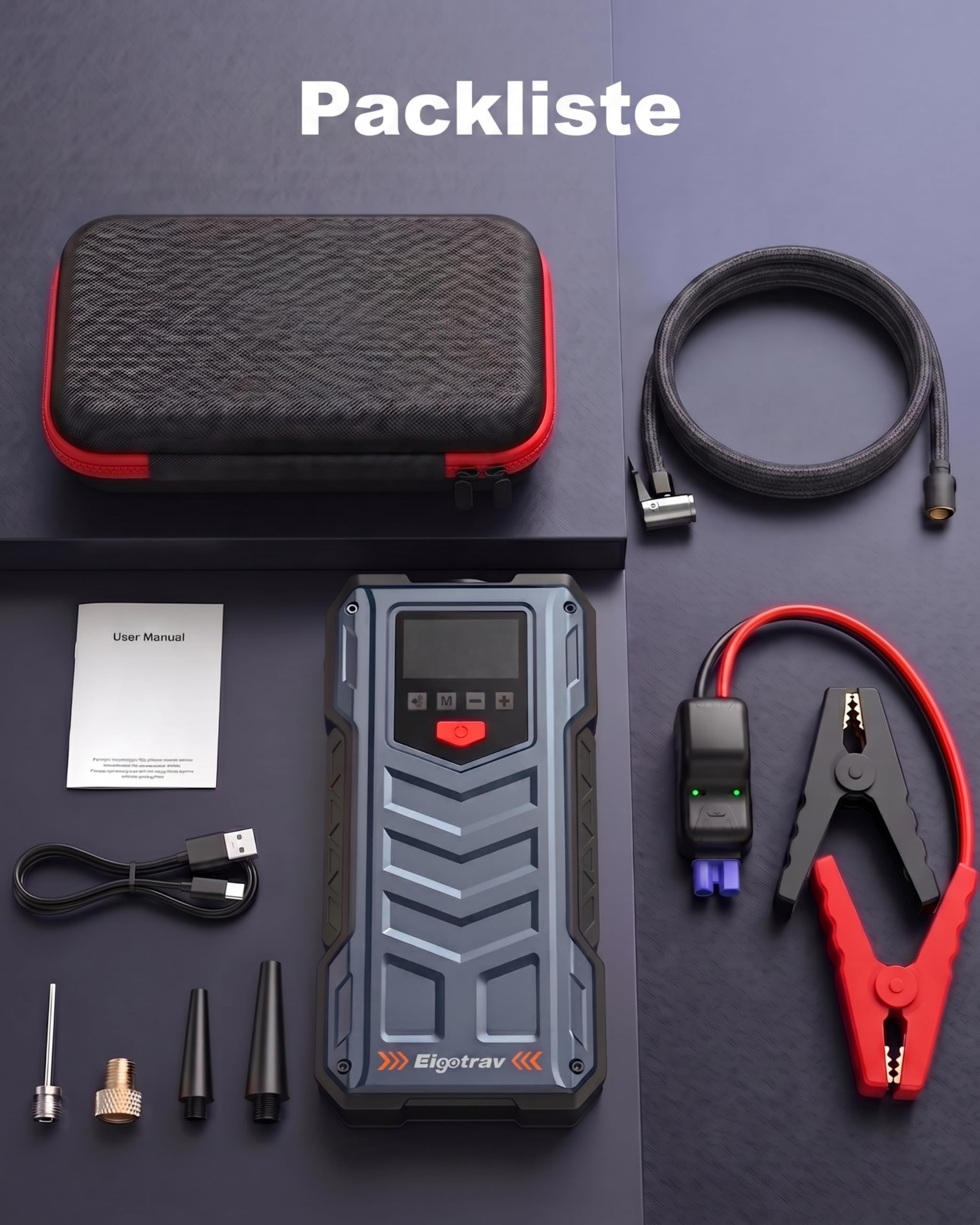 8000A Starthilfe Powerbank für Pkw mit Kompressor 150 PSI, 12V Auto Starthilfe (10L Benzin/8.5L Diesel), Jump Starter mit 600 Lumen LED Licht, LCD Display