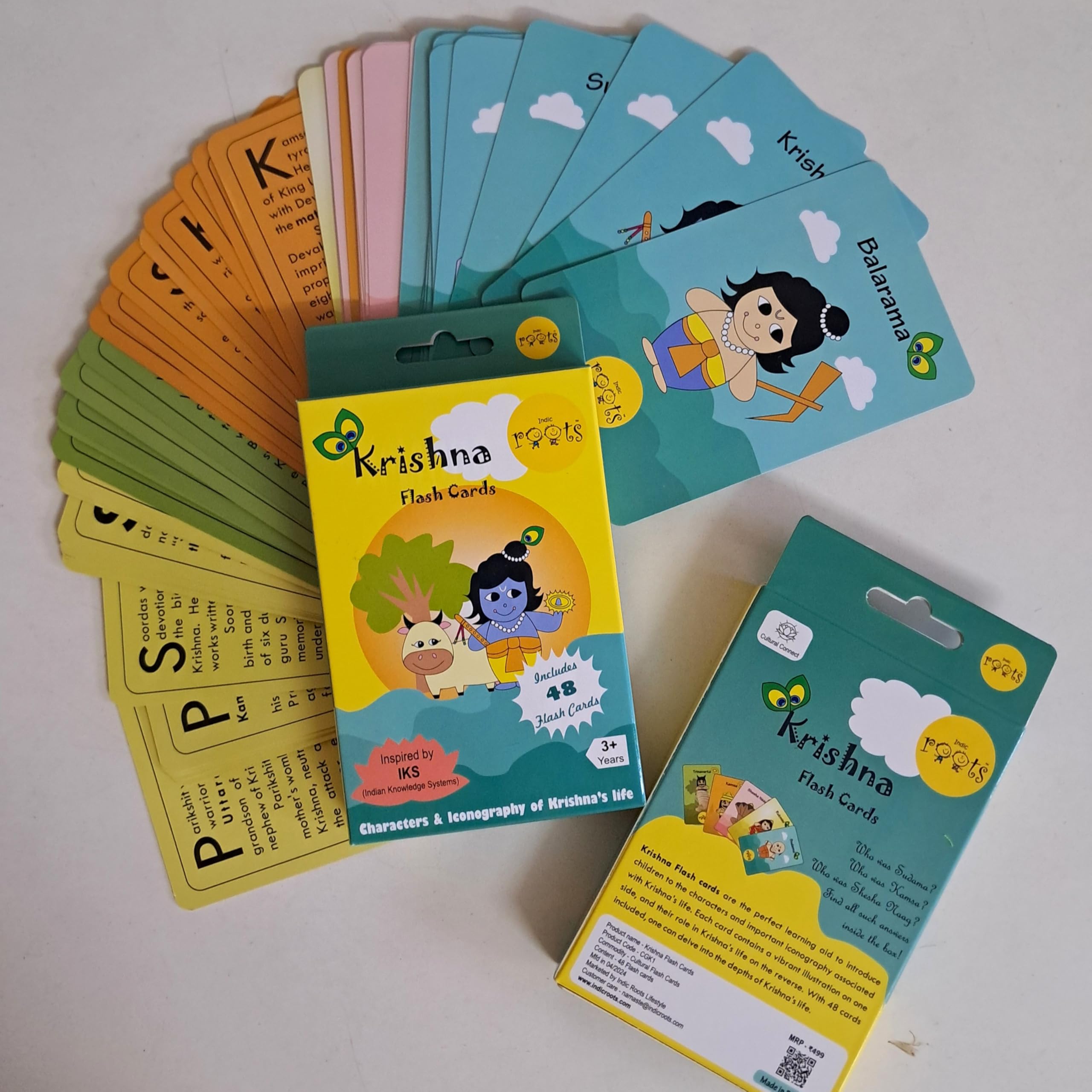 Indic Roots Krishna Flash Cards - Set of 48, Cultural Game for Children, Janamashtami Gift, Educational Card Game for Boys & Girls Age 3+