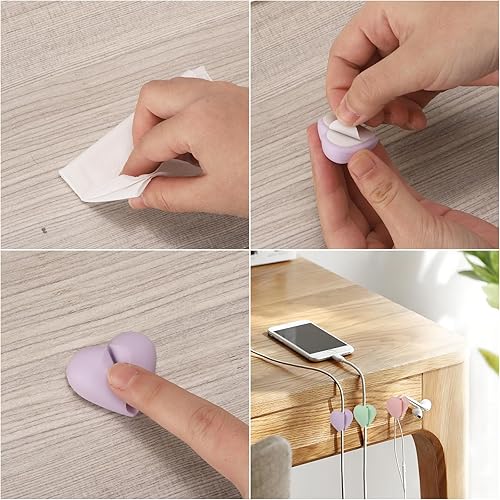 Miniatura 6 de 40 clips de cable para cables, soporte adhesivo para cable de alambre de corazón, clips organizadores para escritorio, hogar, oficina, automóvil,