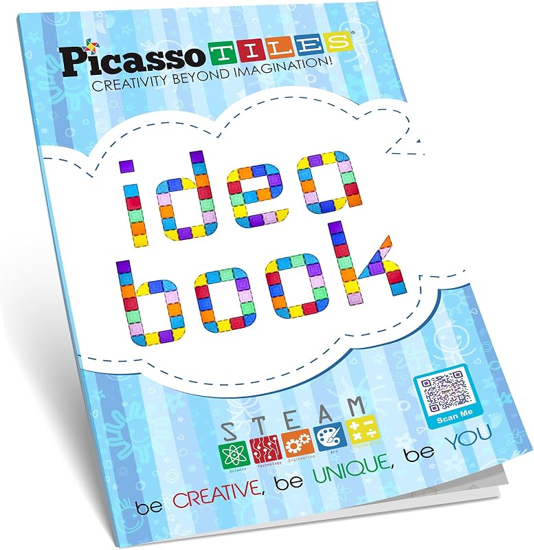 Magnetic Tile Idea Book, 300 Builds Illustrated Guide, mayores de 3 años | 230 páginas, imágenes brillantes paso a paso, escala de dificultad, habilidades STEM, inspiración para pistas de carreras y carreras de canicas, diversión sin pantalla