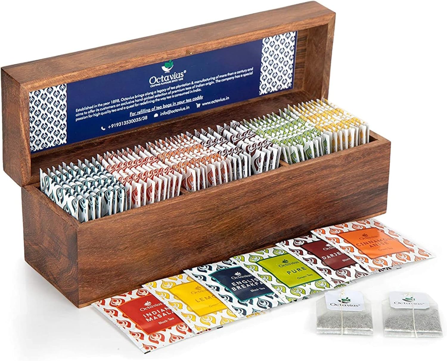 Octavius Assorted Tea Bag Sampler Gift Set 6 Tea Flavors 60 Counts Black & Green Tea