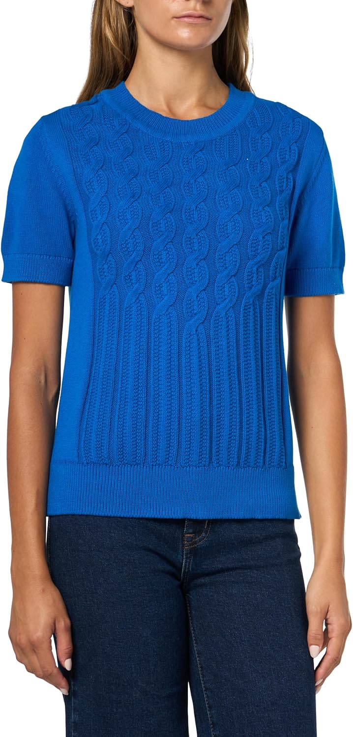 Nautica Womens Short Sleeve Crew Neck Cable Solid Sweater