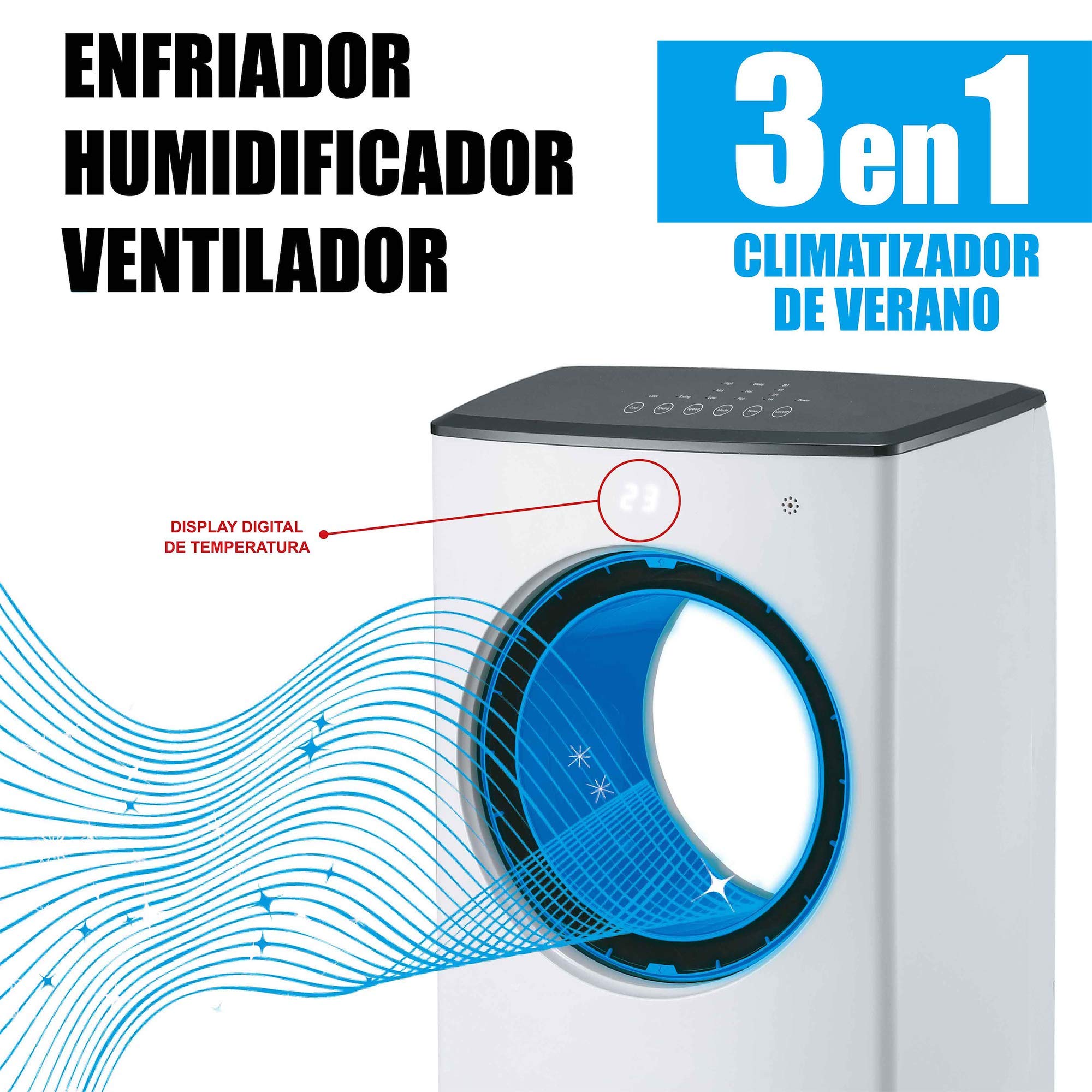 MovilCom® Climatizzatore Estivo Condizionatore Evaporativo 3 in 1 Raffreddatore Umidificatore Ventilatore Aria Raffreddato Purizzato con Telecomando 4L di Capacità