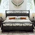 LIKIMIO Twin Bed Frame with Headboard, Easy Assembly, Noise-Free, No Box Spring Needed, Heavy Strong Metal Support Frames, Rustic Brown