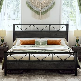LIKIMIO Twin Bed Frame with Headboard, Easy Assembly, Noise-Free, No Box Spring Needed, Heavy Strong Metal Support Frames, Rustic Brown