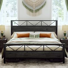 LIKIMIO King Bed Frame Tall Industrial Headboard 51 2 Platform Bed Frame with Strong Metal Support Solid and