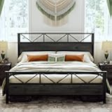 King Bed Frame, Tall Industrial Headboard 51.2 