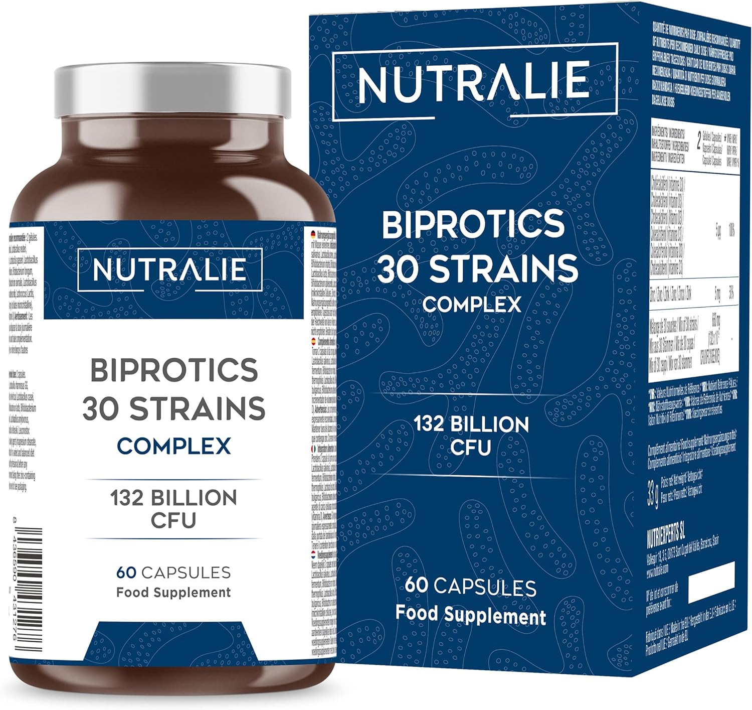 Probióticos Biprotics 30 Cepas 132 Mil Millones de UFC Garantizados por Dosis | Mejora las Defensas y la Flora Intestinal | Biprotics 30 Cepas Complex 60 Cápsulas Nutralie