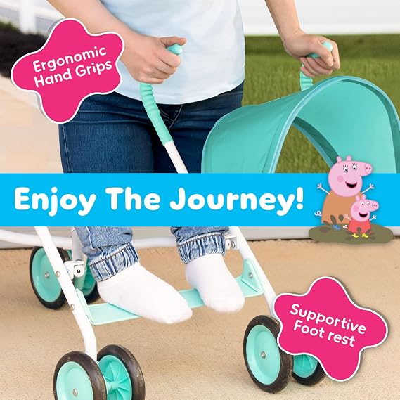 Peppa Pig Umbrella Stroller for Toddlers, Lightweight Foldable Travel Stroller with 3-Point Harness, Locking Wheels, Adjustable Canopy, Compact & Portable