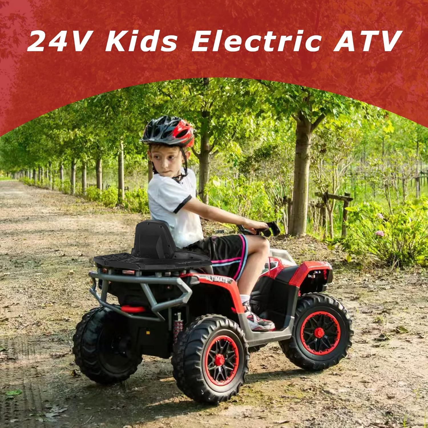 Kids ATV 4 Wheeler, 24V 4WD Electric ATV Ride On Toy for Big Kid w/Wide Seat, 4x200W Motor, 6Mph Max Speed - Red