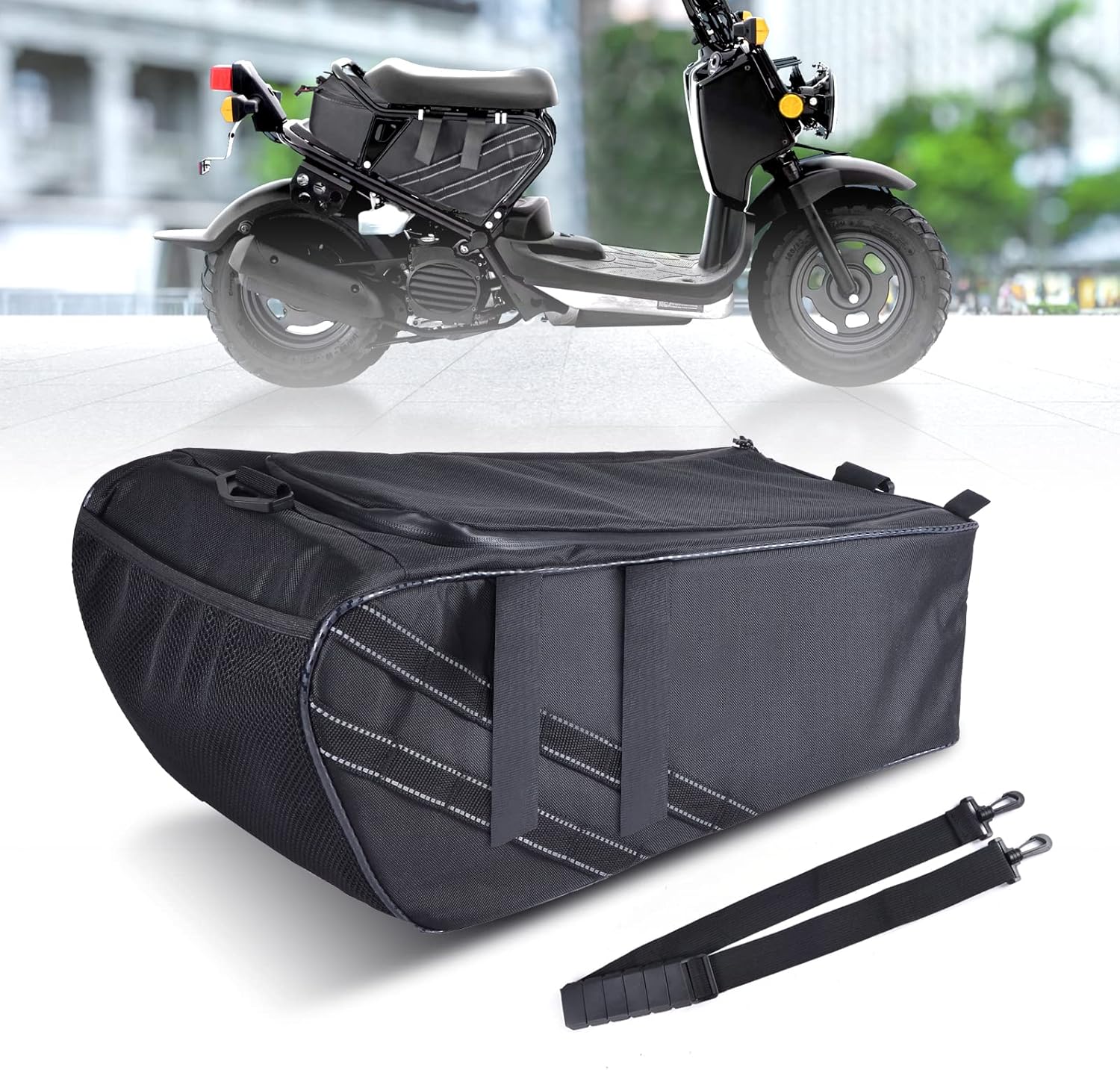 Under Seat Bag Compatible with Honda Ruckus 2010-2025 Accessories, Water-Resistant Scooter Side Frame Storage Bag with Shoulder Strap - Black Trim