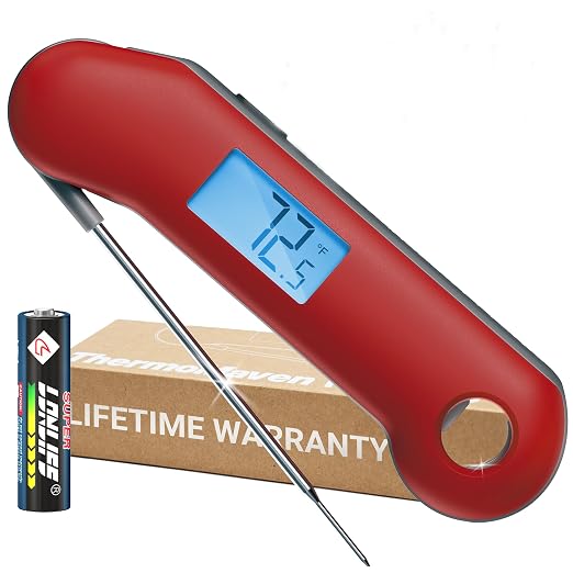Professional Digital Meat Thermometer, Ultra Fast 0.5 Sec Instant Read, NIST Certified Accurate to ±0.5°F, IP67 Waterproof, Backlit & Auto-Rotating Display, Auto Wake/Sleep, Dark Red&Gray