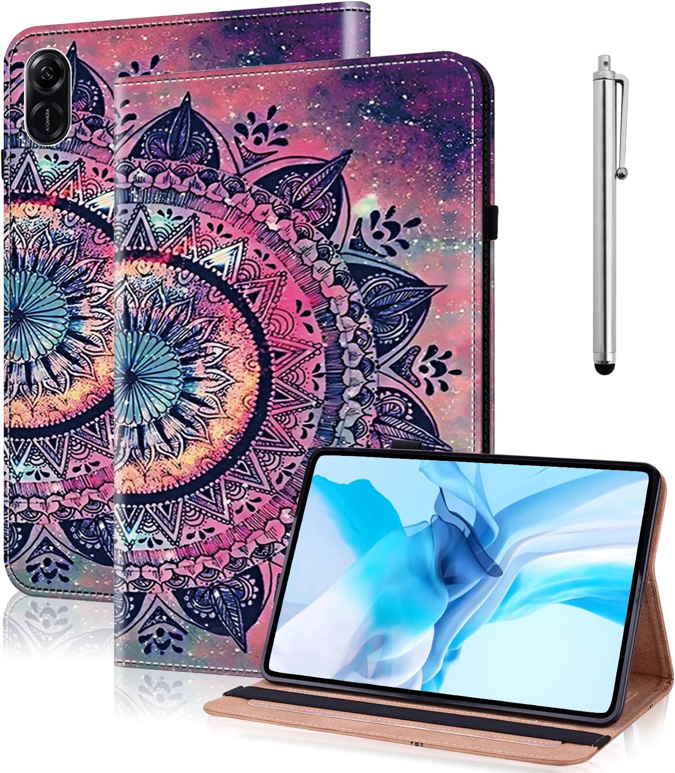 Case for Honor Pad X9 /Honor Pad X8 Pro 11.5 inch 2023,PU Leather Flip Cover with Stand Functional Card Slot and Elasticized Closure,Mandala