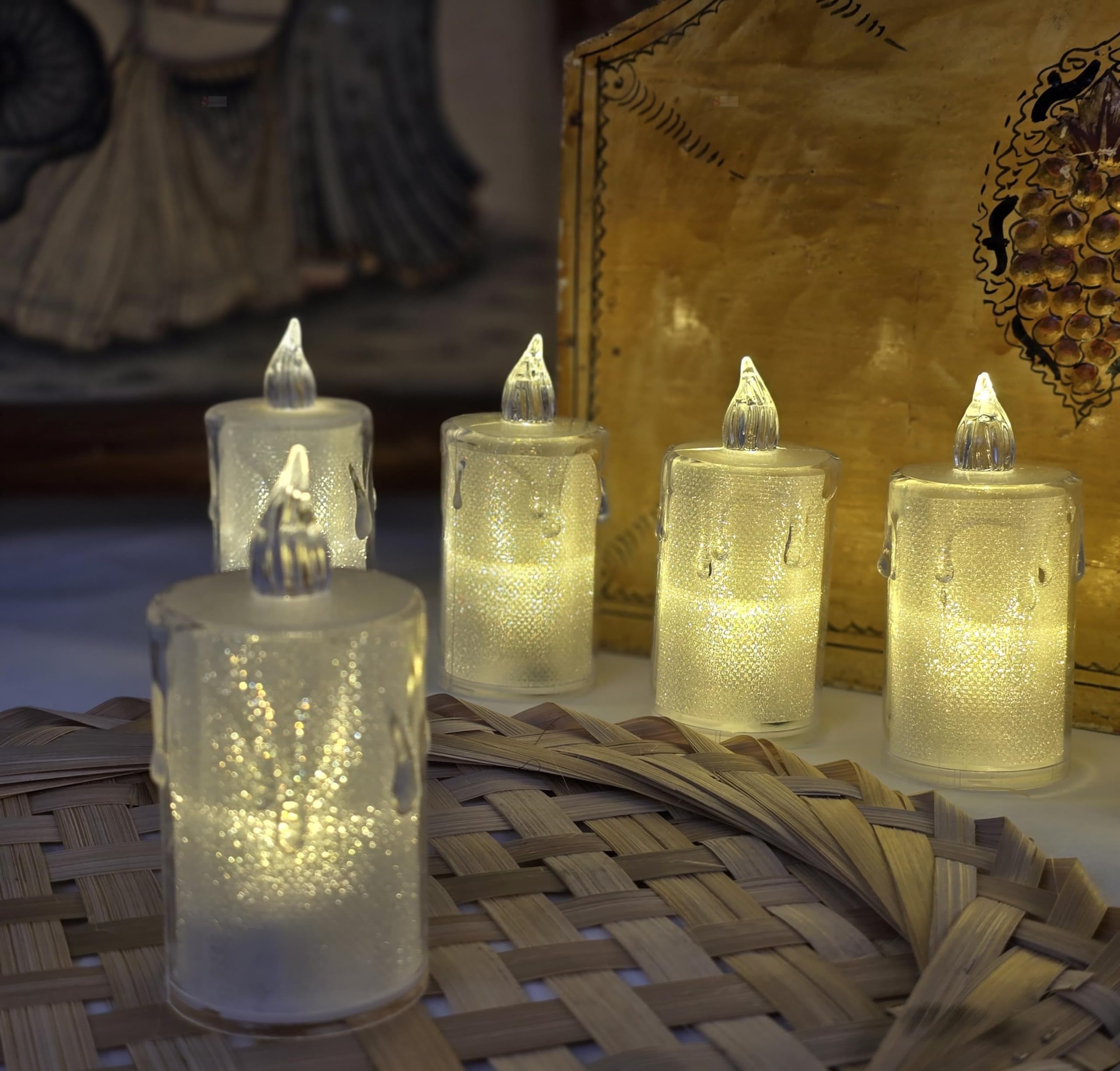 SATYAM KRAFT 6 candele senza fiamma e senza fumo, in acrilico, con design gocciolante, per decorare la casa, regali, festival, eventi, decorazioni natalizie (giallo) (grande)