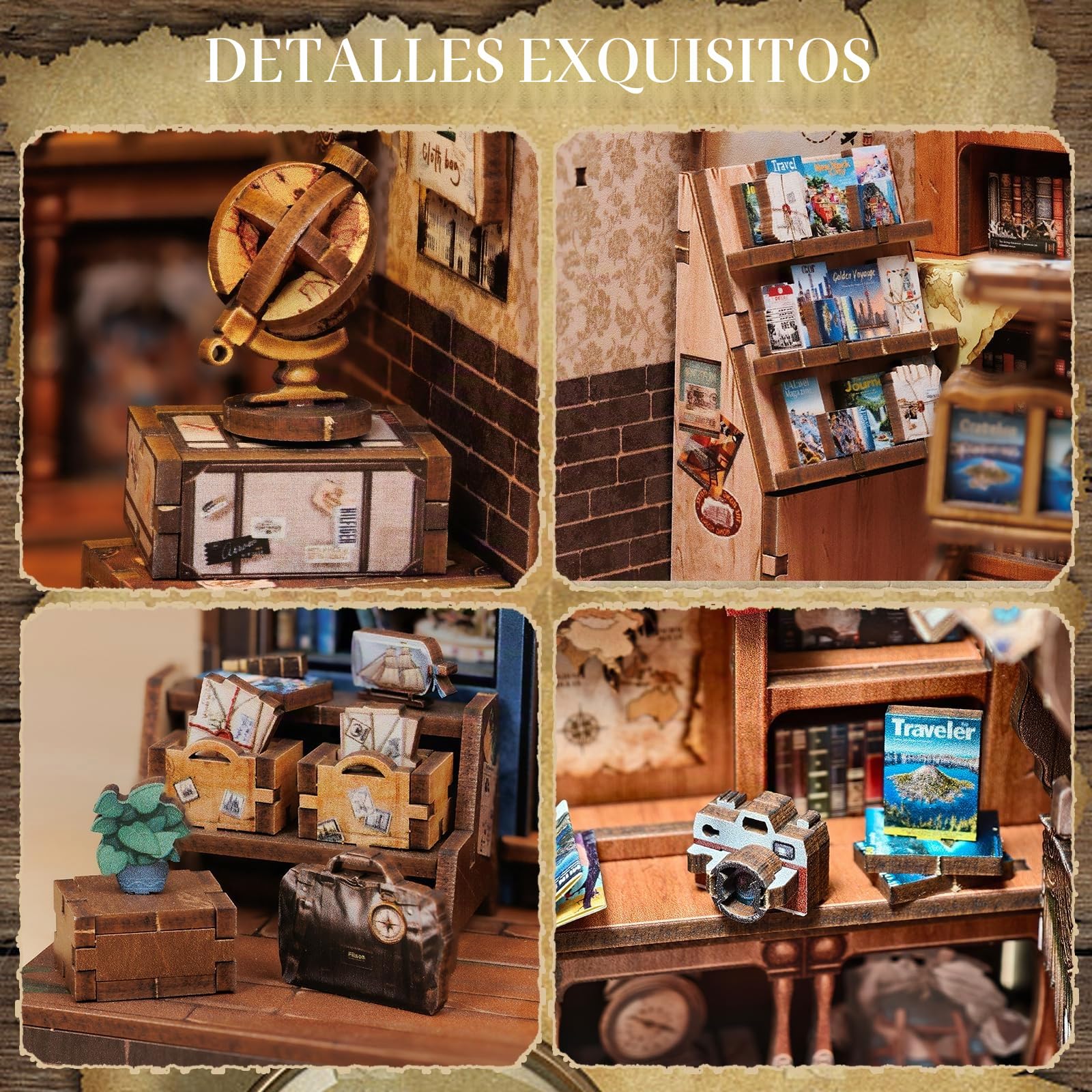 Fsolis Book Nook Kit de Madera para Bricolaje - Casa de Muñecas en Miniatura 3D, Decoración para Estanterías y Escritorios, Regalo Creativo para Adultos y Joven (Journey Trace Bookshop)