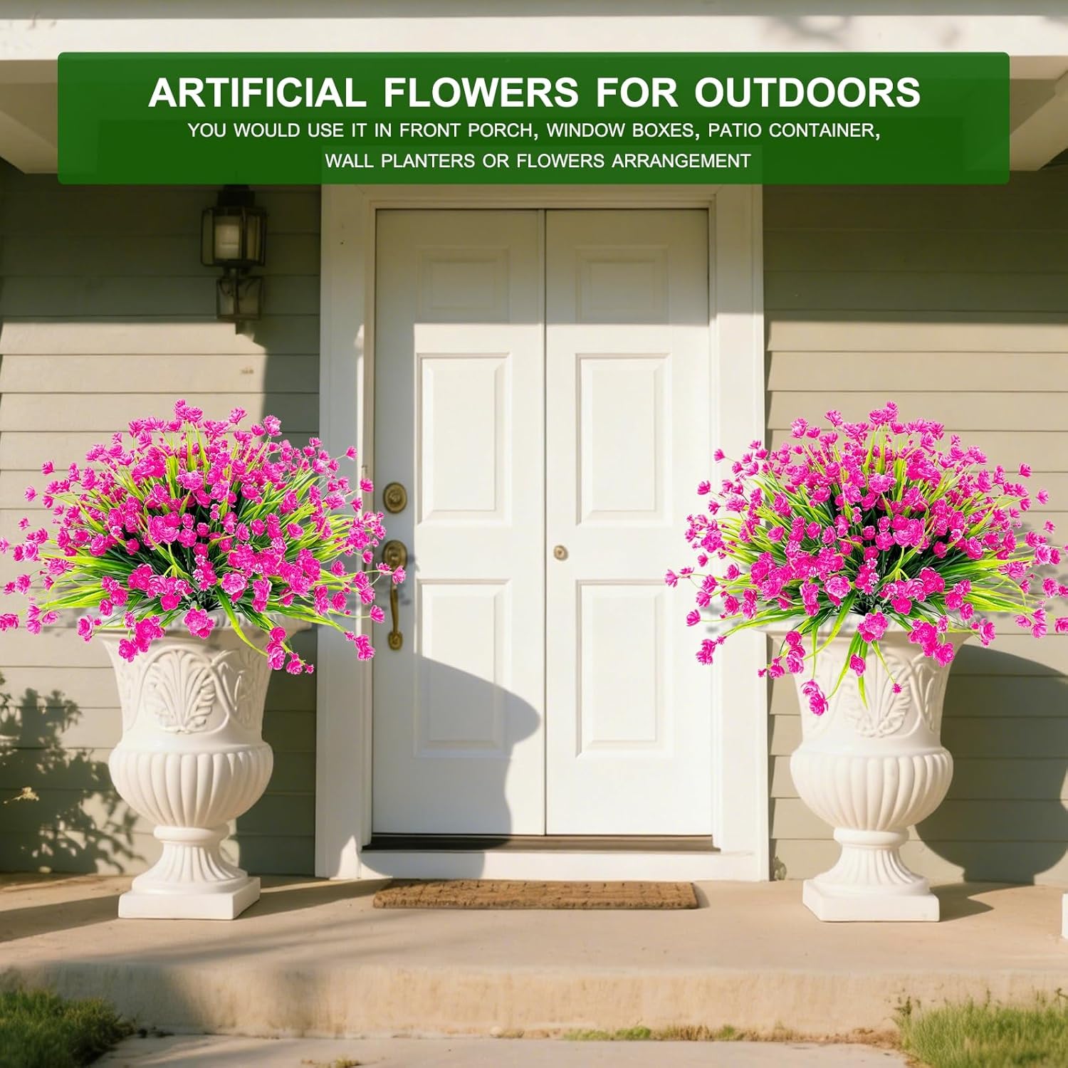 TURNMEON 20 Bundles Artificial Flowers for Outdoors, Artificial Fake Plants UV Resistant Outdoor Faux Plants Cemetery Flowers Plastic Greenery for Gardens Porch Summer Spring Decor 500 Heads(Pink) - Image 4