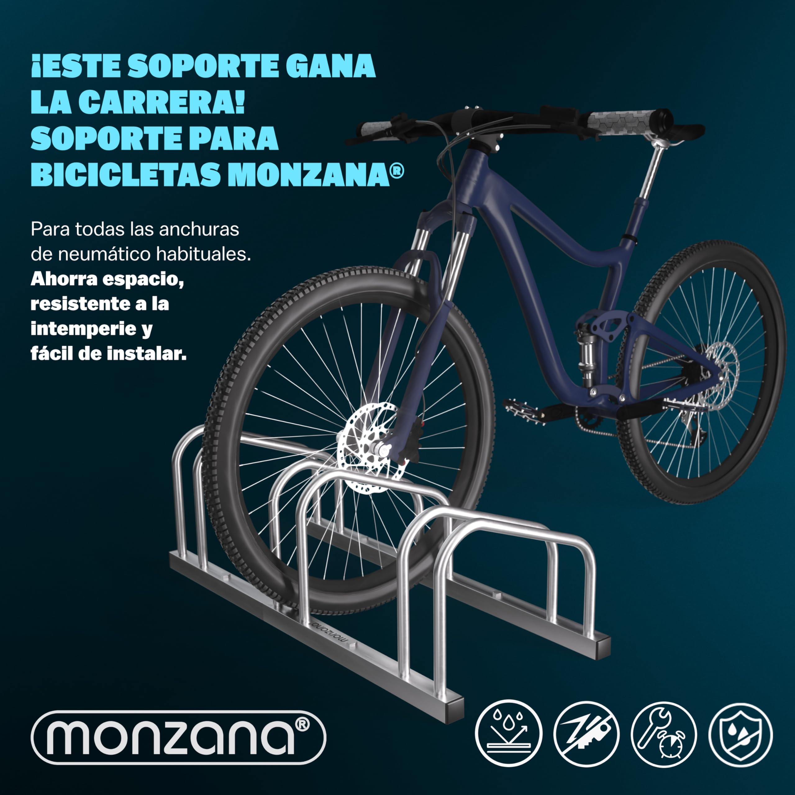 Monzana® Soporte para Aparcar Bicicletas, Aparcamiento Estacionamiento 3 Bicis, Parking Bicicleta 30-65mm, Guarda Bici Interior Exterior, Montaje Pared Suelo, Aparcabicicletas, Portabicicletas