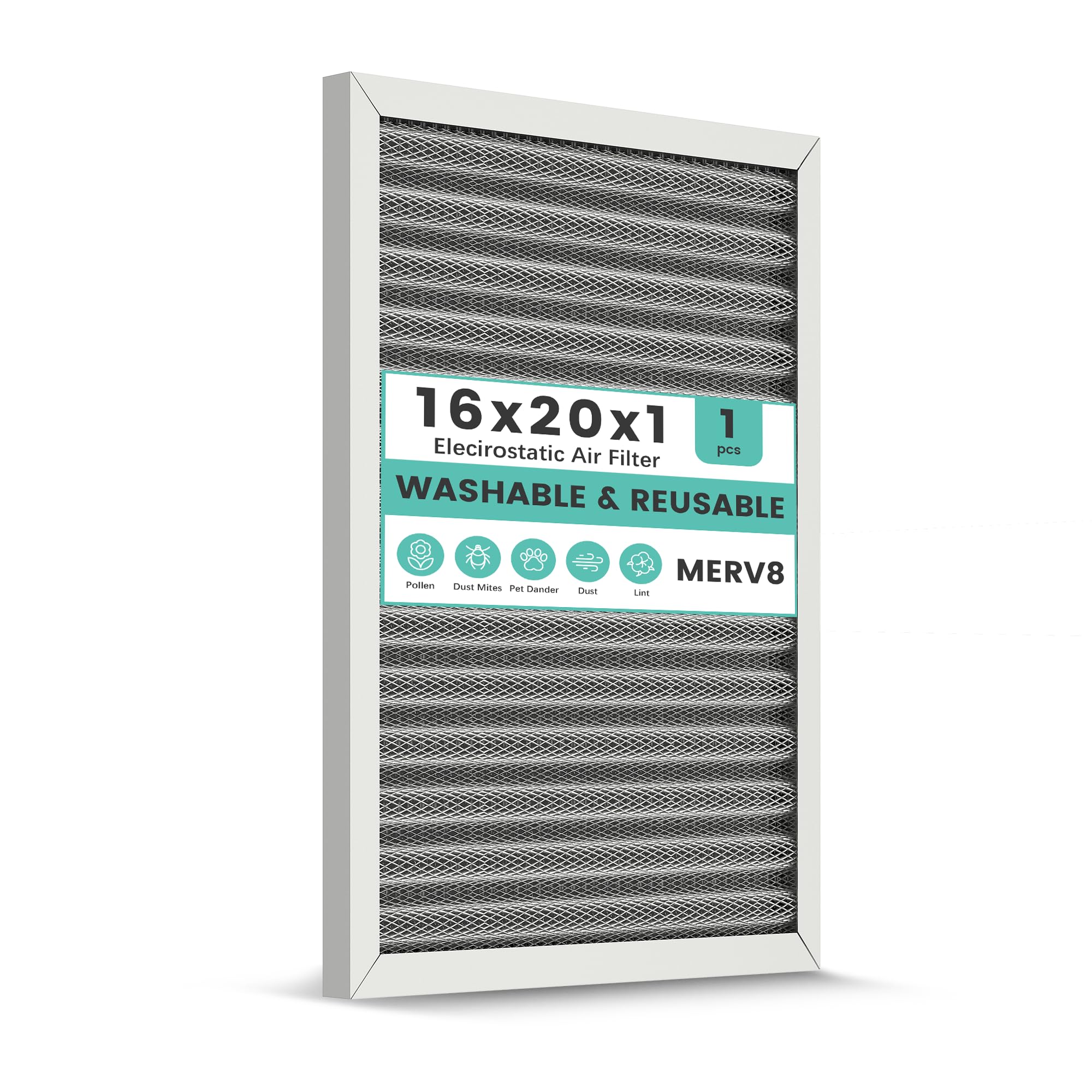 16x20x1 Reusable Air Filter, Washable, Electrostatic HVAC AC