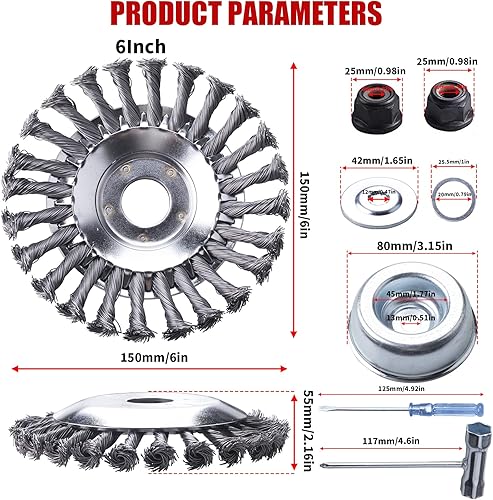 Miniatura 3 de Gashwer Juego de cortadores de cepillo giratorio de alambre de acero de 6+8 pulgadas, cortadora de malas hierbas con adaptador universal, compatible