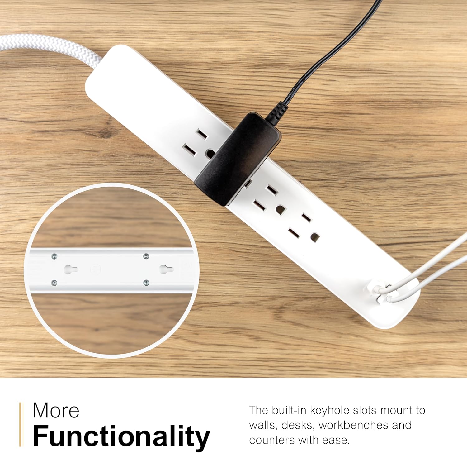 GE UltraPro 4 Outlet Surge Protector, USB-C Charging, 3 ft Designer Braided Cord, 1060 Joules, ETL Listed, White, 41354