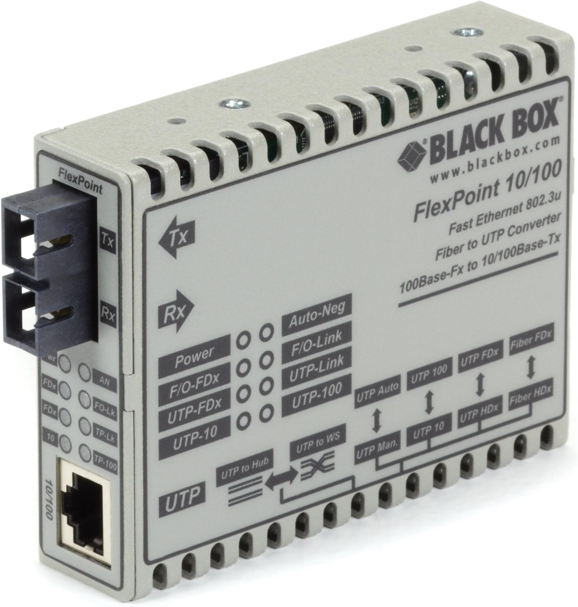 Black Box FlexPoint Modular Media Converter, 10BASE-T/100BASE-TX to 100BASE-FX, Multimode, SC