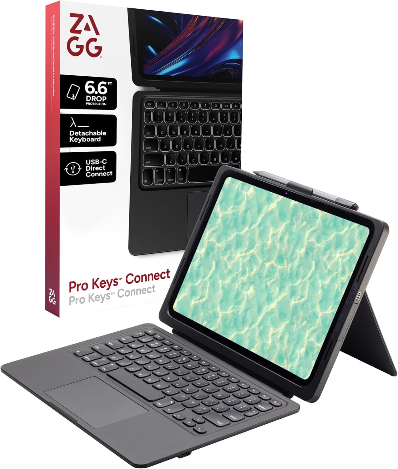 ZAGG Pro Keys Connect iPad Pro 11" (M5)/ (M4) Keyboard Case – USB‑C Direct Connect Keyboard with Trackpad, Detachable Backlit Keys, 6.6 ft Drop Protection, Kickstand & Dual USB‑C Ports, Black