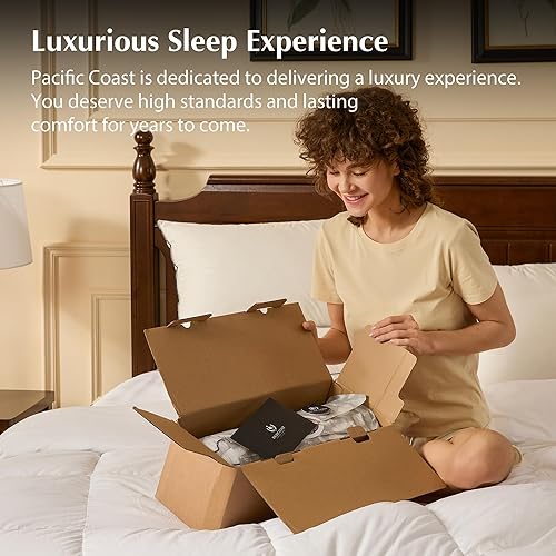 Miniatura 7 de Pacific Coast Juego de 2 almohadas tamaño Queen, almohada de plumas de ganso para dormir, almohada clásica de hotel con patrón de diamante para