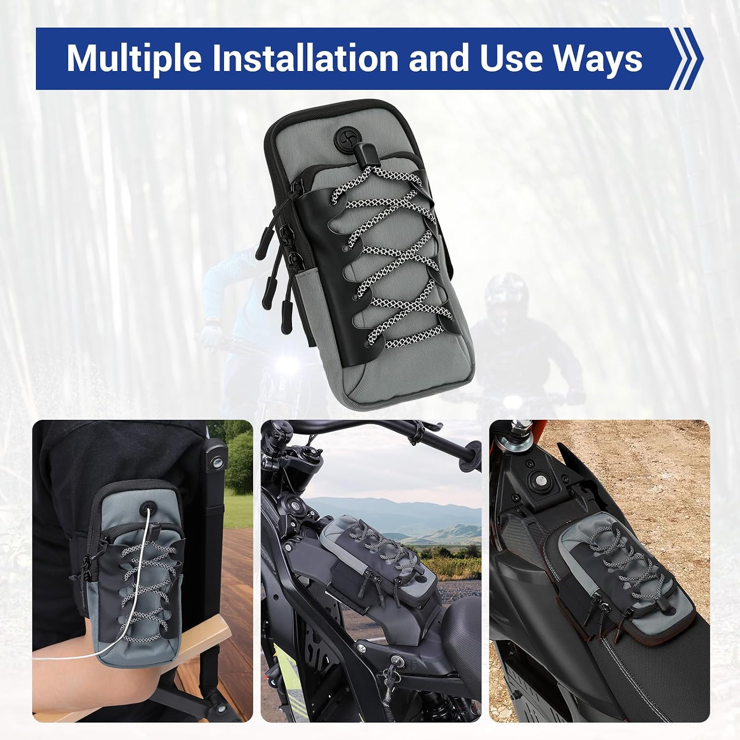 Dirt Bike Front Frame Bag Storage Pouch Replacement for Yozma In10 Yzma Yozama In 10 E Bike Tutti Soleil 01 Electric Dirt Bike Motorcycle Universal Phone Bag for Ebike with D Clip Keychain