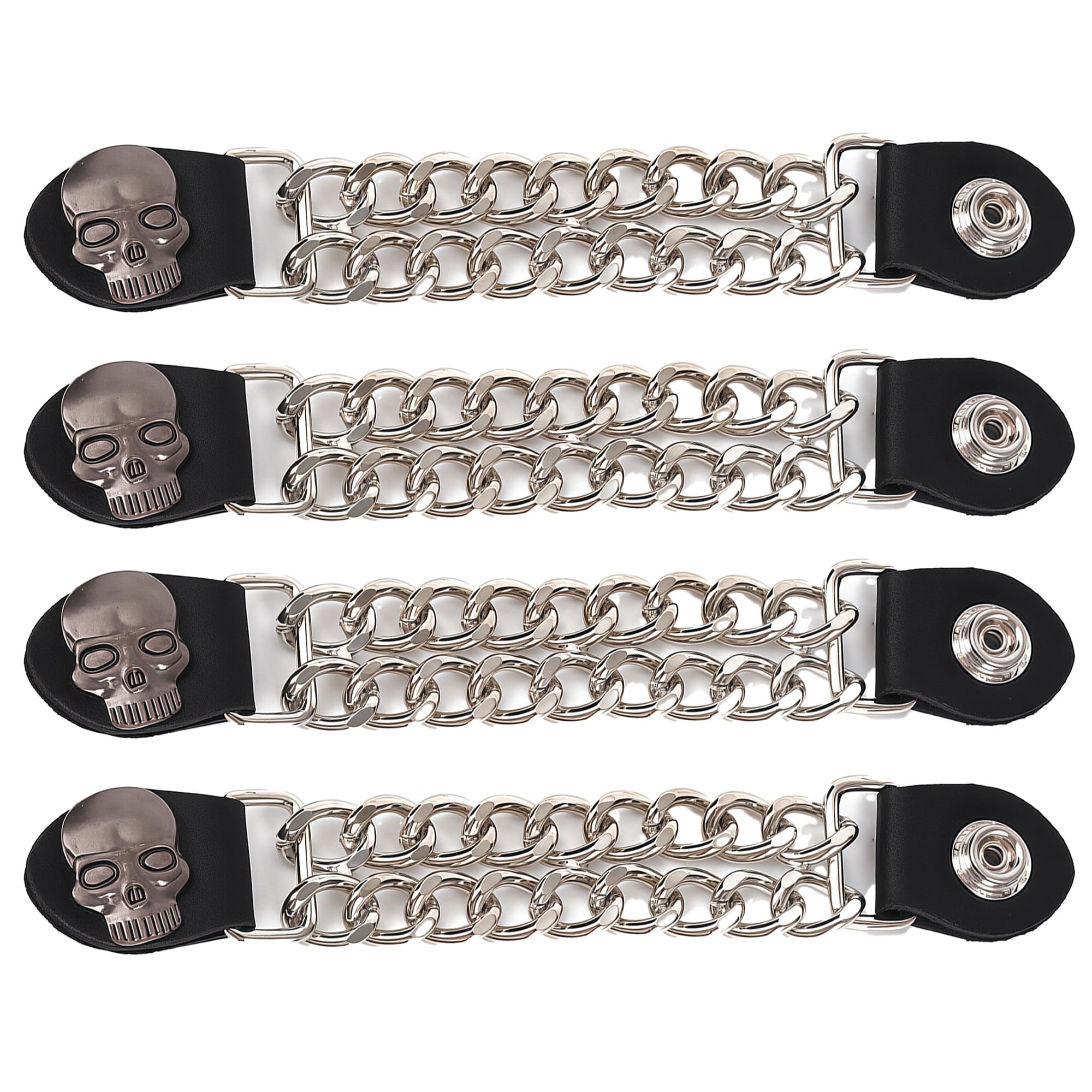 Motorcycle Vest Extenders for Men &amp; Women - 4 PCS Leather Vest Extensions for Biker - Durable Double Chrome Chains