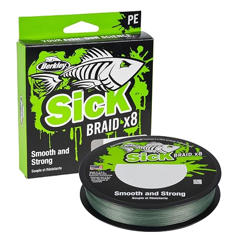 Berkley Sick Braid - Línea de pesca trenzada de 8 hebras, súper suave, 8 portadores, multifilamento, trenza de polietileno, líneas de pesca de depredador de 150/300 m para pesca en agua dulce y salada - Verde (Moss Green) - 0.08mm | 6kg | 13lb | 150m | 165yd