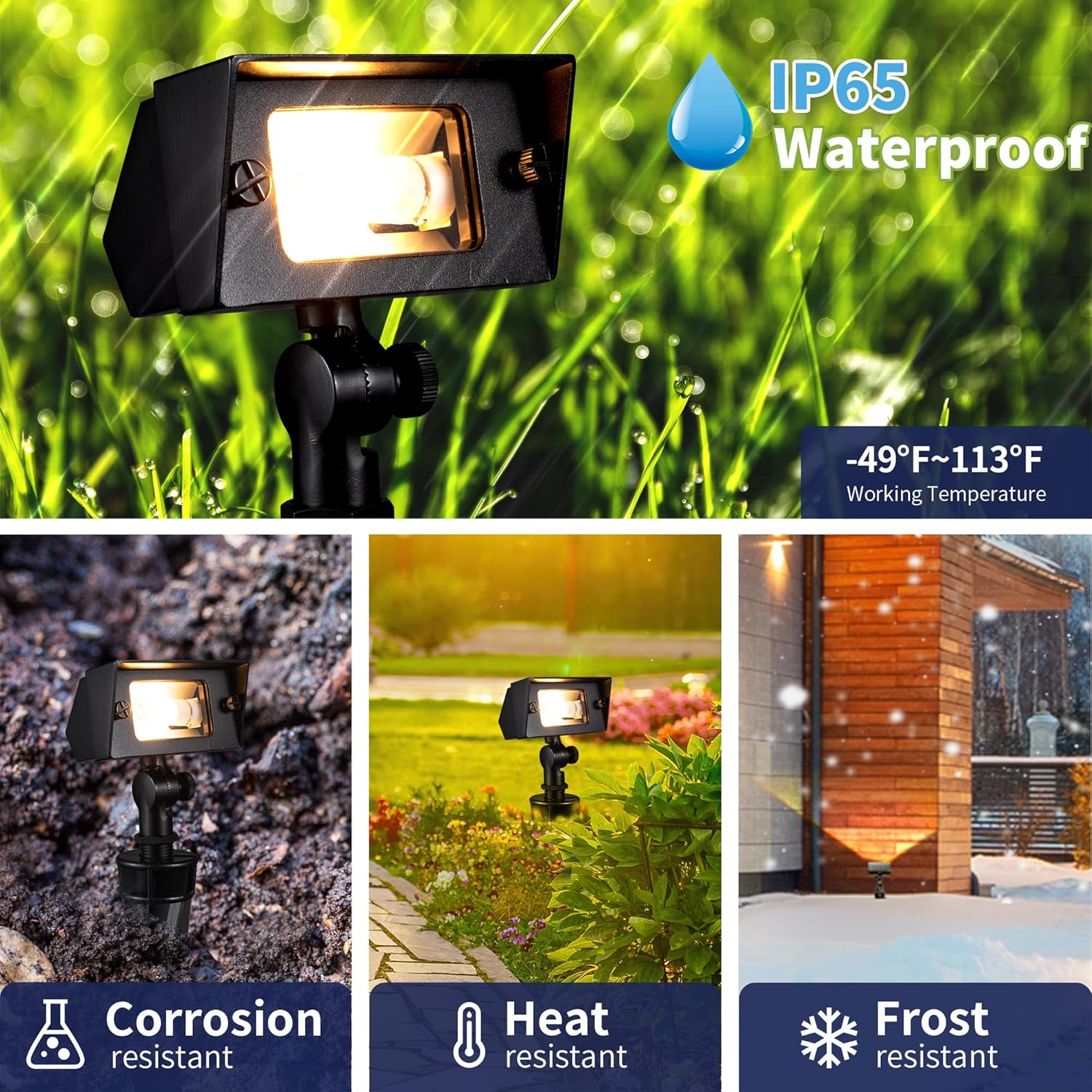 Gardenreet Solid Brass Flood Light - Low Voltage Landscape LED Wall Wash Light, Outdoor 12V Hardwired Waterproof, Angle Adjustable Black for Garden Tree Yard with 2700K Warm White 3W 270LM G4 Bulb